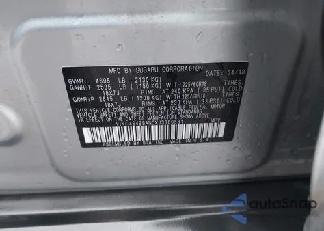 2018 Subaru Outback 2.5I Limited из США, поврежденный, VIN 4S4BSANCXJ3360531